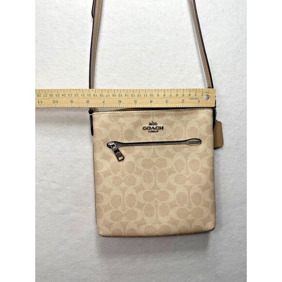 NWOT Coach Mini Rowan File Bag Signature Print Leather Tan Khaki Sand Crossbody - Picture 8 of 9